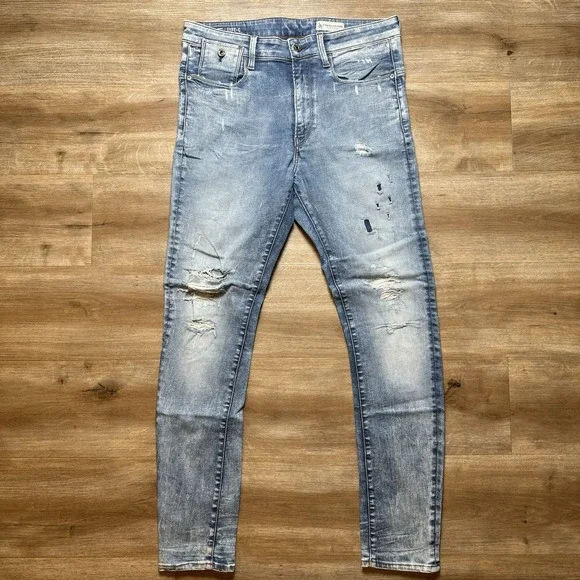 G Star Raw Jeans Mens 34x31 Acid Wash Type C 3D Super Slim Restored Denim Thrash